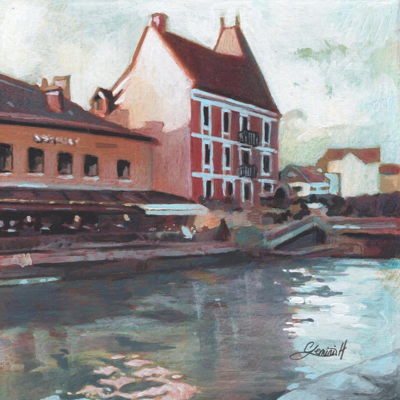Peinture Reflets savoyards par Gemini. H  | Tableau Réalisme Urbain Architecture Huile Acrylique