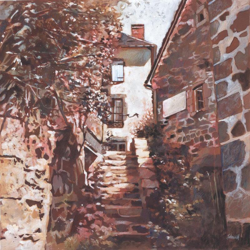 Painting L'escalier d'à côté by Gemini. H  | Painting Realism Urban Architecture Oil Acrylic