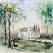 Peinture Visite du Chateau d'Azay Le Rideau par Gutierrez | Tableau Impressionnisme Paysages Aquarelle