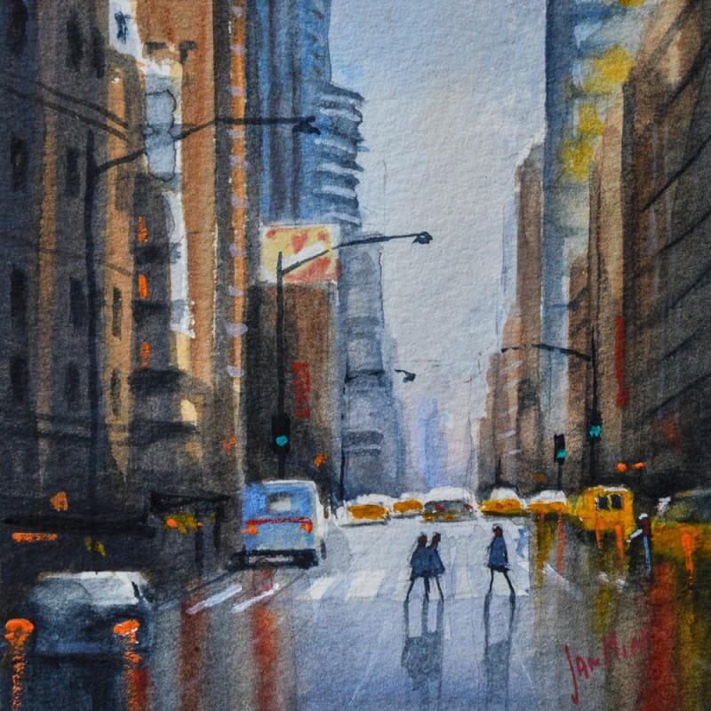 Peinture New York ,yellow cabs par Min Jan | Tableau Figuratif Urbain Aquarelle