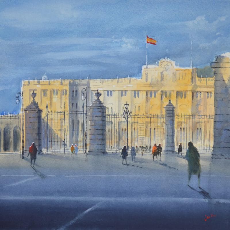 Painting Royal Place Madrid by Min Jan | Painting Figurative Urban Watercolor