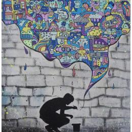 Painting The street is mine by Fanny | Painting Street art Wood