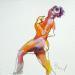 Painting Méline debout by Brunel Sébastien | Painting Figurative Nude Watercolor