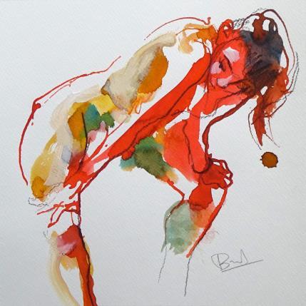 Painting Johanna mains sur les genoux by Brunel Sébastien | Painting Figurative Watercolor Nude