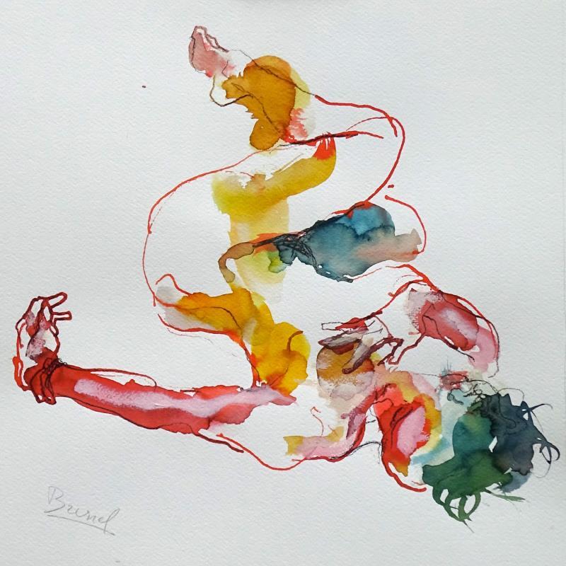 Painting Johanna allongée by Brunel Sébastien | Painting Figurative Nude Watercolor