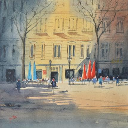 Peinture Spui par Min Jan | Tableau Figuratif Aquarelle Urbain