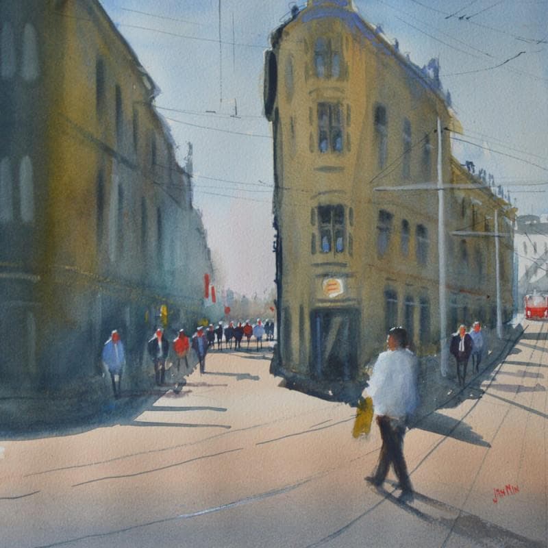 Painting Shopping time by Min Jan | Painting Figurative Urban Watercolor