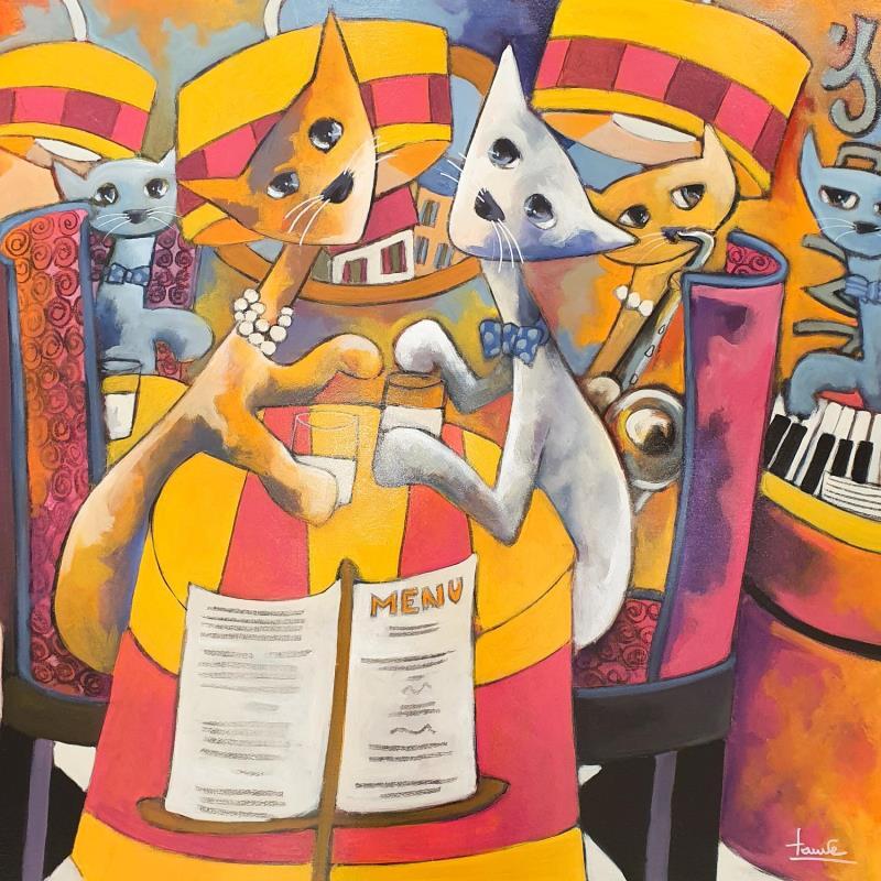 Peinture Toi et Moi par Fauve | Tableau Figuratif Scènes de vie Animaux Bois Huile Acrylique