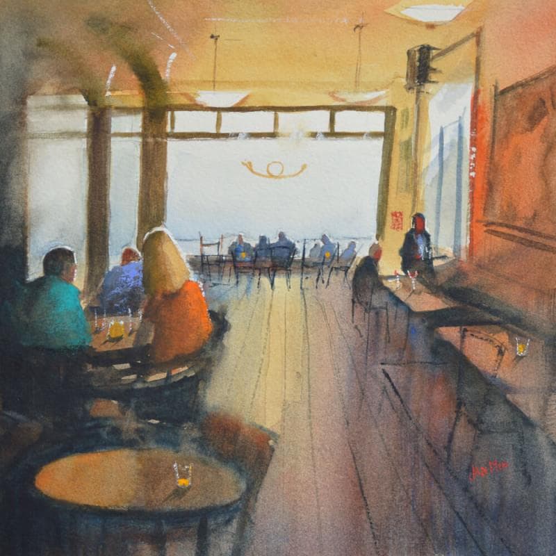 Peinture Bodega de Posthoorn par Min Jan | Tableau Figuratif Scènes de vie Aquarelle