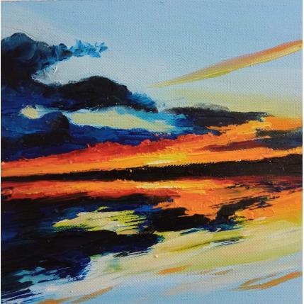 Painting Sunset on my favorite beach by Chen Xi | Painting Figurative Oil Landscapes