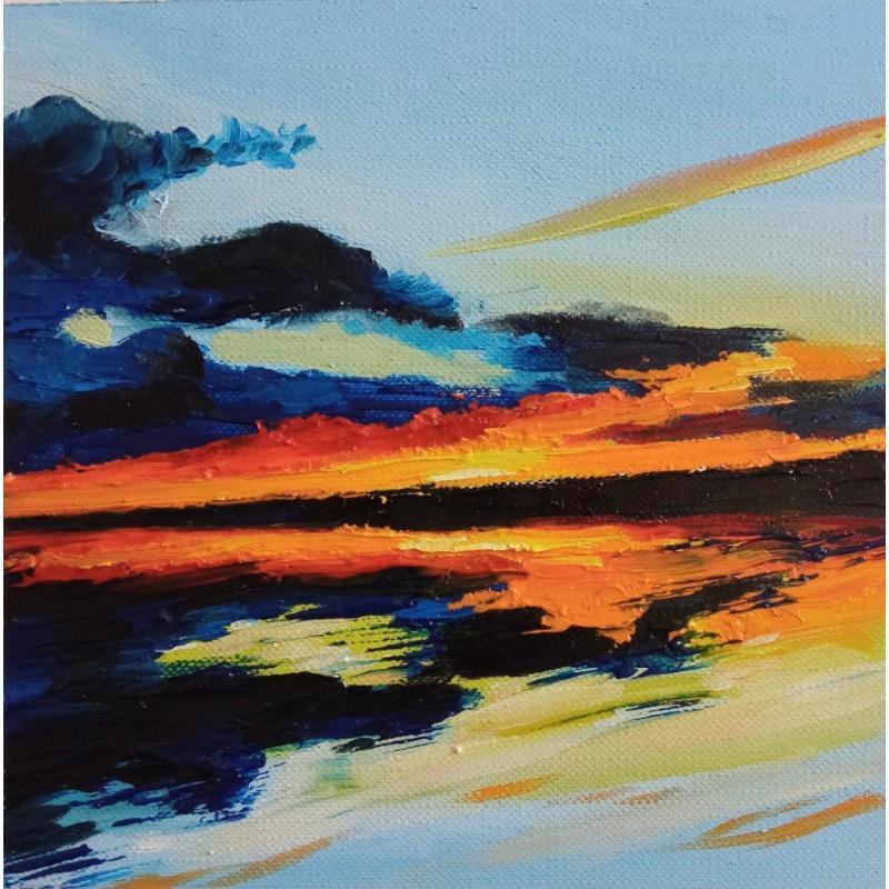 Peinture Sunset on my favorite beach par Chen Xi | Tableau Figuratif Paysages Huile