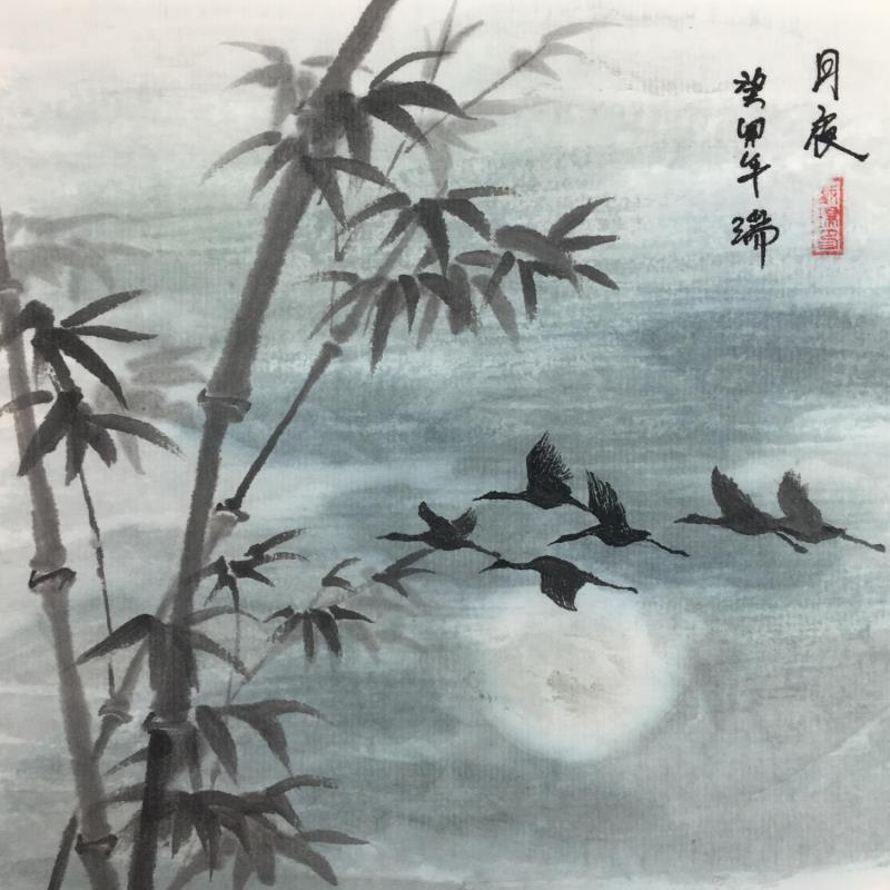 Painting Vol nocturne  by Amblard Rui | Painting Figurative Landscapes Life style Animals Watercolor