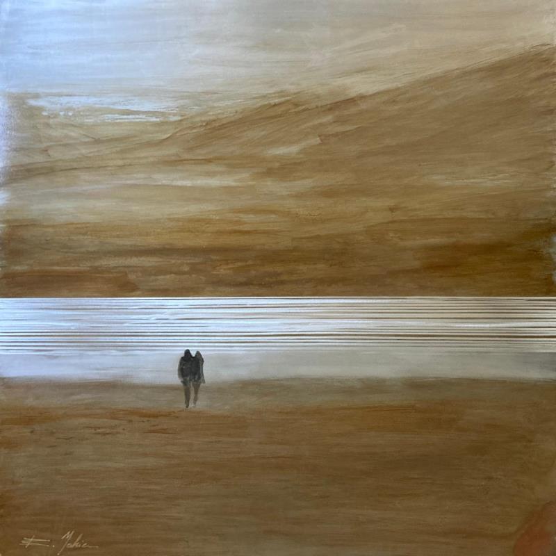 Pintura Coucher de soleil plage des trois digues por Mahieu Bertrand | Pintura Arte bruto Marine Metal