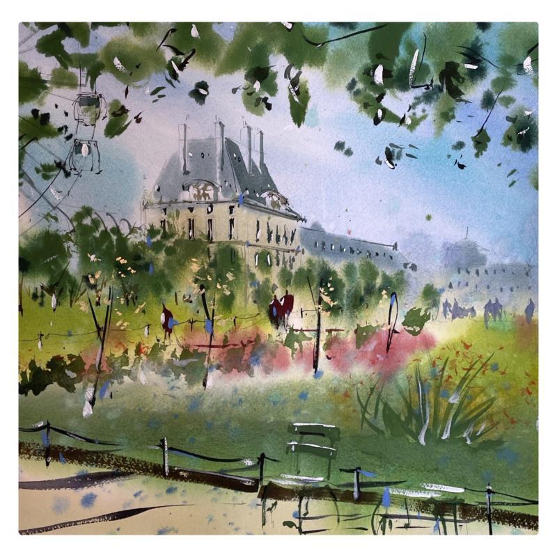 Peinture Le jardin des Tuileries Paris par Bailly Kévin  | Tableau Figuratif Urbain Aquarelle