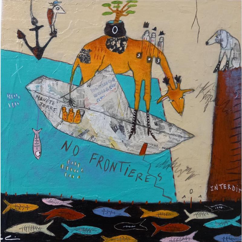 Gemälde La traversée # 2 von Colin Sylvie | Gemälde Art brut Tiere Acryl Collage Pastell