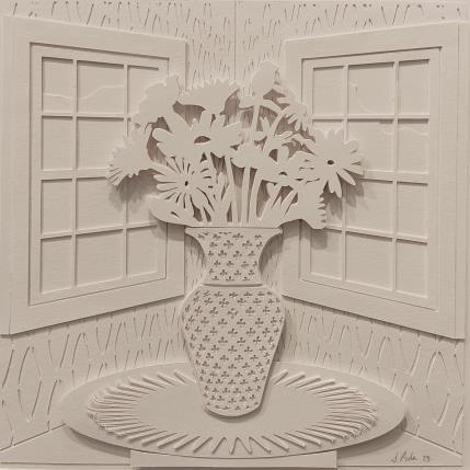 Peinture Flowers in vase on corner par Ryder Susan | Tableau Matiérisme Collage, Papier Natures mortes