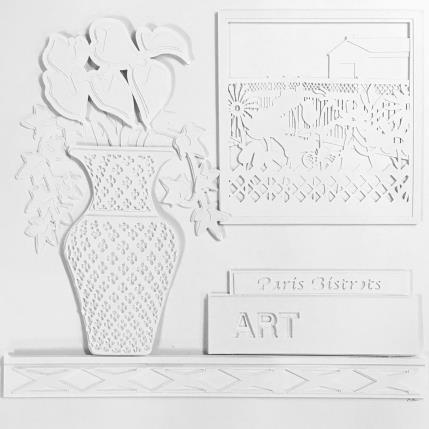 Peinture Portrait of my backyard par Ryder Susan | Tableau Matiérisme Collage, Papier Natures mortes