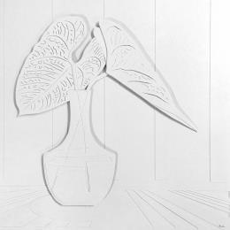 Gemälde Flying giant leaves von Ryder Susan | Gemälde Materialismus Collage, Papier Stillleben