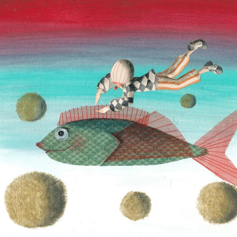 Painting S'enfuir sur un poisson by Nai | Painting Surrealism