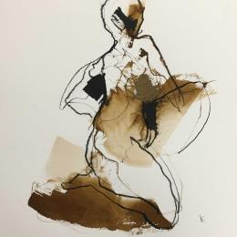 Peinture Mon coeur immobile par YO | Tableau Figuratif Encre Nu