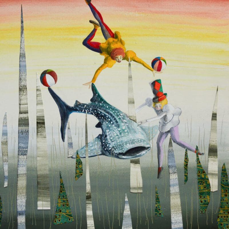 Peinture La danza con lo squalo balena par Nai | Tableau Surréalisme