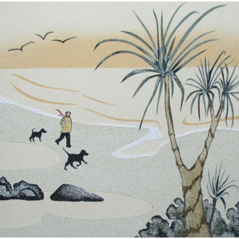Peinture Au Bonheur des Toutous par Jovys Laurence  | Tableau Matiérisme Marine Scènes de vie Animaux Sable