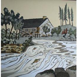 Pintura Le vieux Moulin du Trieux por Jovys Laurence  | Pintura Tema Arena Animales, Paisajes