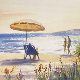 Peinture La Plage par Jones Henry | Tableau Figuratif Aquarelle Paysages, Urbain