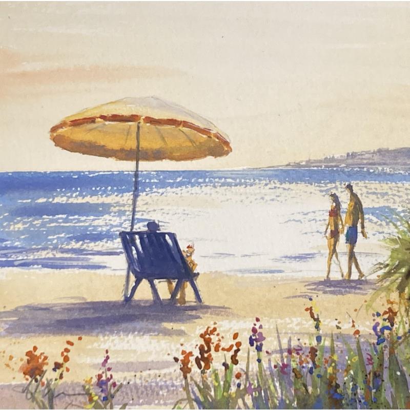 Peinture La Plage par Jones Henry | Tableau Figuratif Paysages Urbain Aquarelle