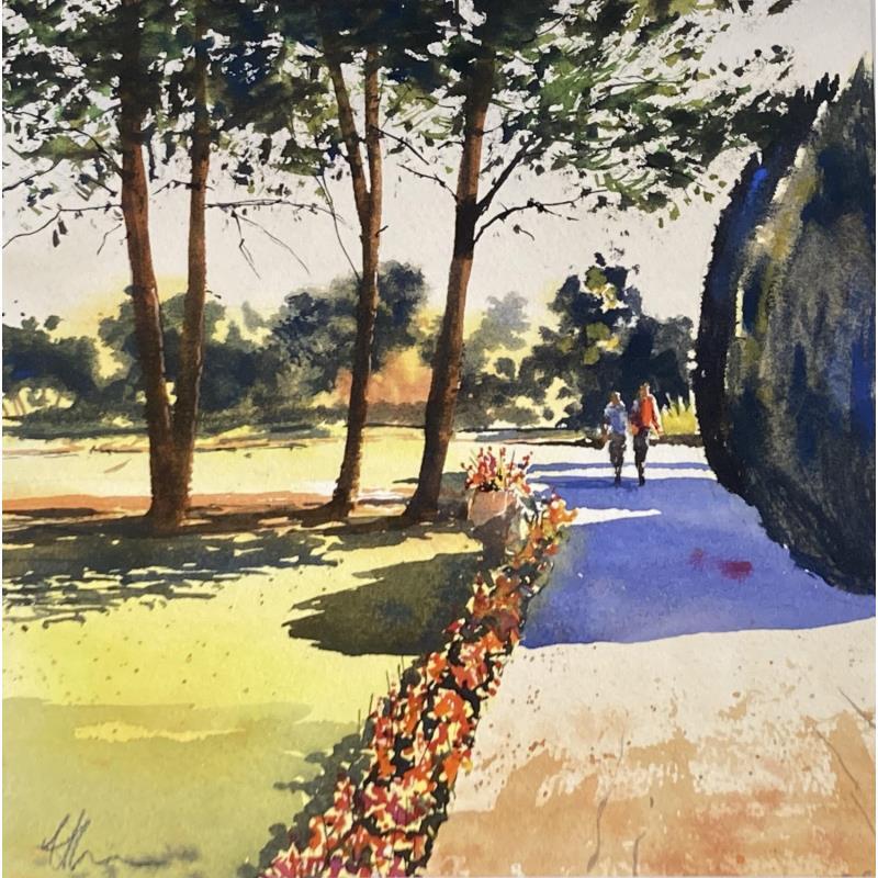 Peinture Balade d'été lumineuse par Jones Henry | Tableau Figuratif Paysages Urbain Aquarelle