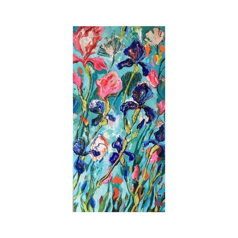 Painting La danse bleue des Iris by Bertre Flandrin Marie-Liesse | Painting Figurative Acrylic, Gluing Landscapes, Still-life