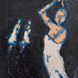 Peinture Trio noir par Malfreyt Corinne | Tableau Figuratif Huile noir & blanc, nu, scènes de vie