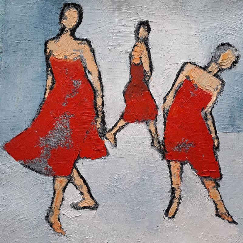 Peinture Trio rouge par Malfreyt Corinne | Tableau Figuratif Scènes de vie Nu Huile