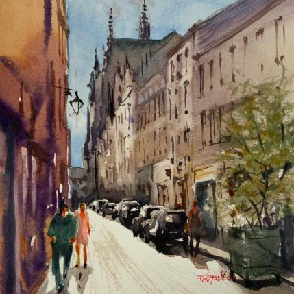 Gemälde Au bout de la rue von Seruch Capouillez Isabelle | Gemälde Figurativ Aquarell Urban