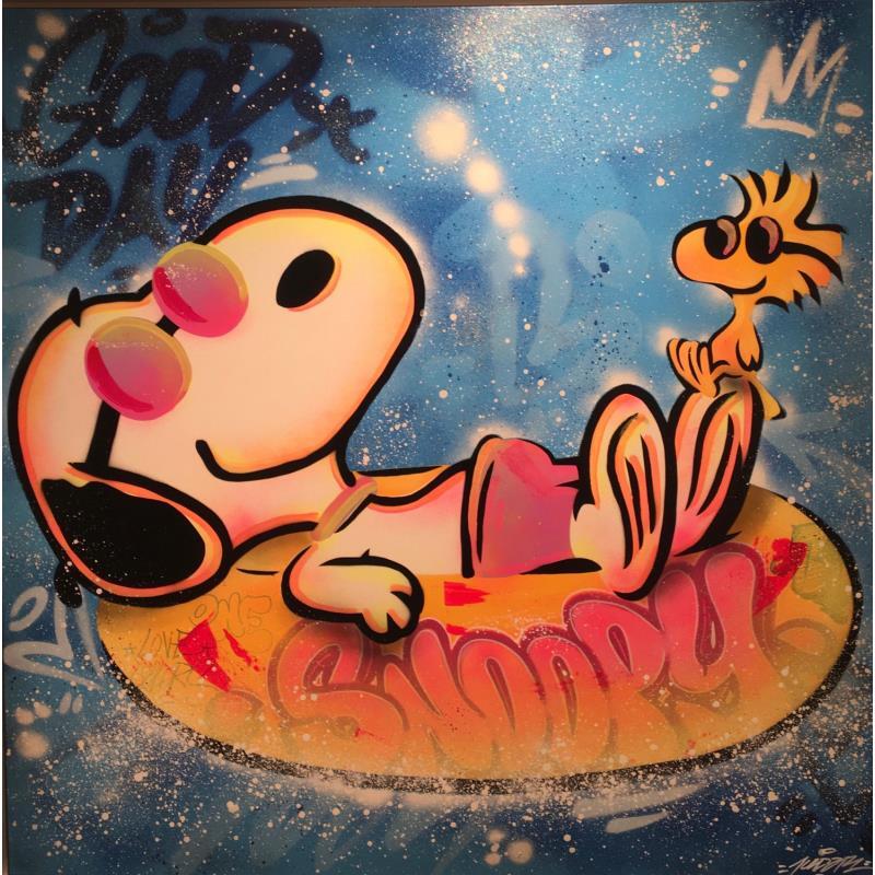 Painting Snoopy Beach by Lemoine Mael | Painting Pop-art Pop icons Graffiti Posca