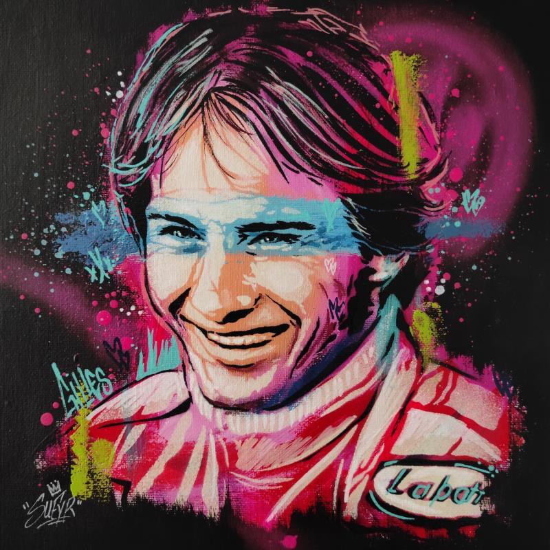Gemälde Gilles Villeneuve von Sufyr | Gemälde Street art Porträt Graffiti Acryl
