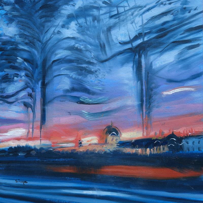 Peinture Hôtel Dieu vue de nuit - Lyon par Sirope Rémy | Tableau Figuratif Urbain Architecture Huile