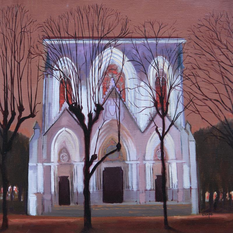 Painting Eglise de la Rédemption - Lyon by Sirope Rémy | Painting Figurative Architecture Oil