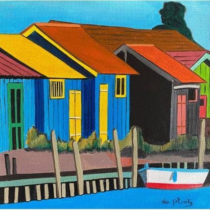 Pintura Cabanes d’Oléron et Barque por Du Planty Anne | Pintura Figurativo Acrílico Marine, Urbano