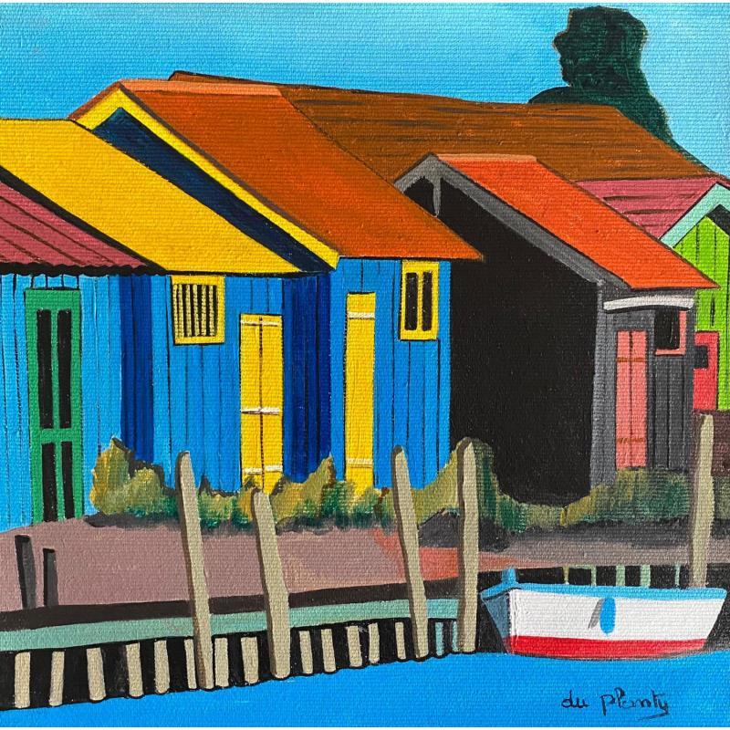 Pintura Cabanes d’Oléron et Barque por Du Planty Anne | Pintura Figurativo Urbano Marine Acrílico