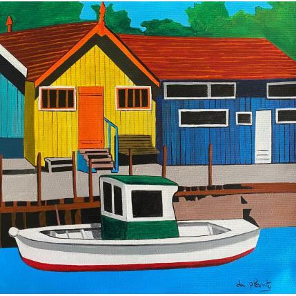 Pintura Une cabane Jaune et son bateau por Du Planty Anne | Pintura Figurativo Acrílico Marine, Urbano