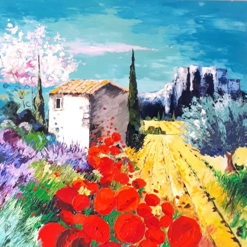 Peinture POPIES AND CHERRY TREE par Laura Rose | Tableau Figuratif Paysages Huile