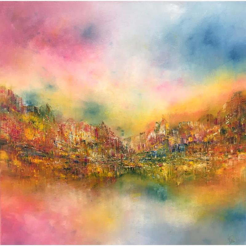 Painting L'heure rose by Levesque Emmanuelle | Painting Figurative Urban Oil