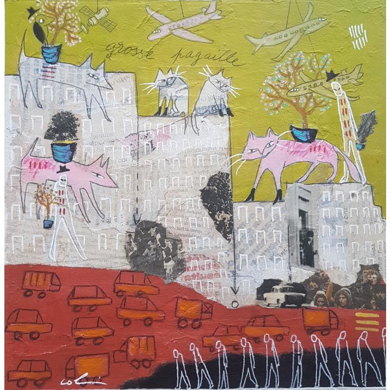 Peinture Grosse pagaille  par Colin Sylvie | Tableau Art Singulier Animaux Acrylique Collage Pastel