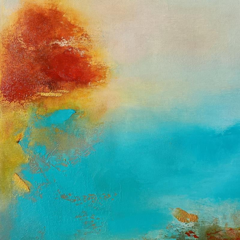 Peinture Arbre orange au bord du lac par Chebrou de Lespinats Nadine | Tableau Abstrait Paysages Huile