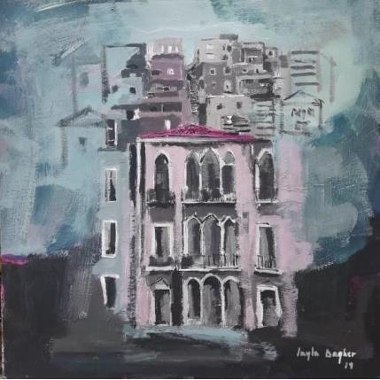 Painting The pink house by Dagher Leyla | Painting Figurative Acrylic