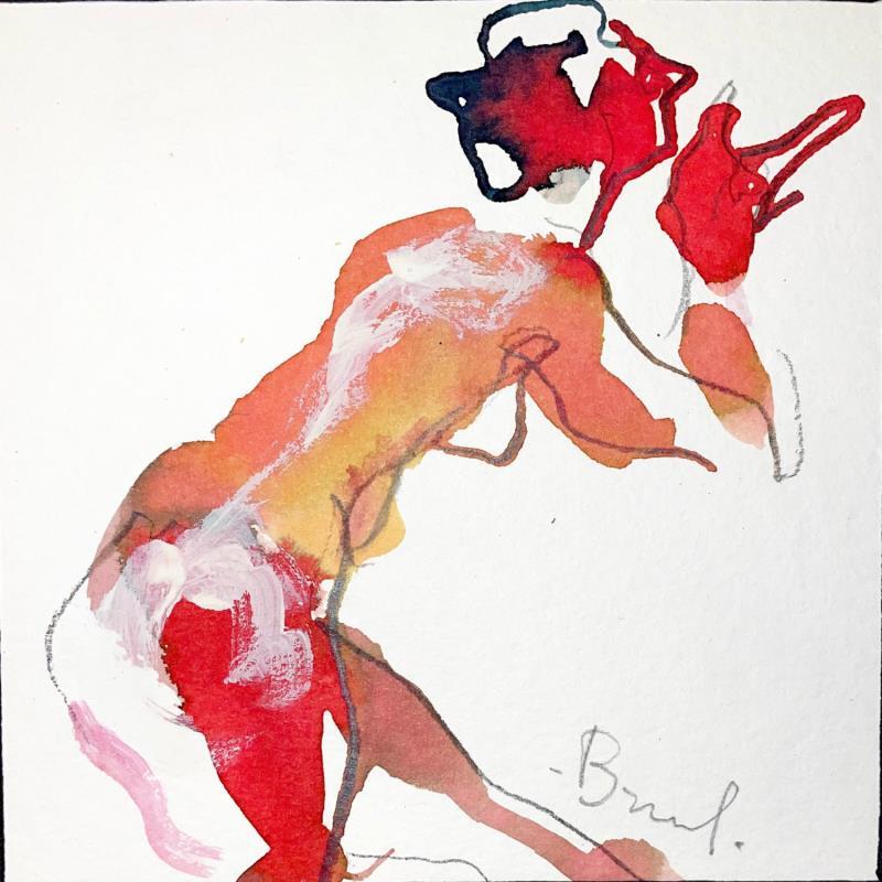 Painting Méline penchée by Brunel Sébastien | Painting Figurative Nude Watercolor