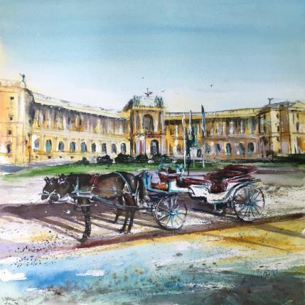 Gemälde Fiaker Heldenplatz von Hoffmann Elisabeth | Gemälde Figurativ Aquarell Urban