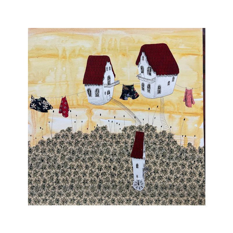 Painting Le cose volanti le cose antisismiche by Nai | Painting Naive art Landscapes Life style Acrylic