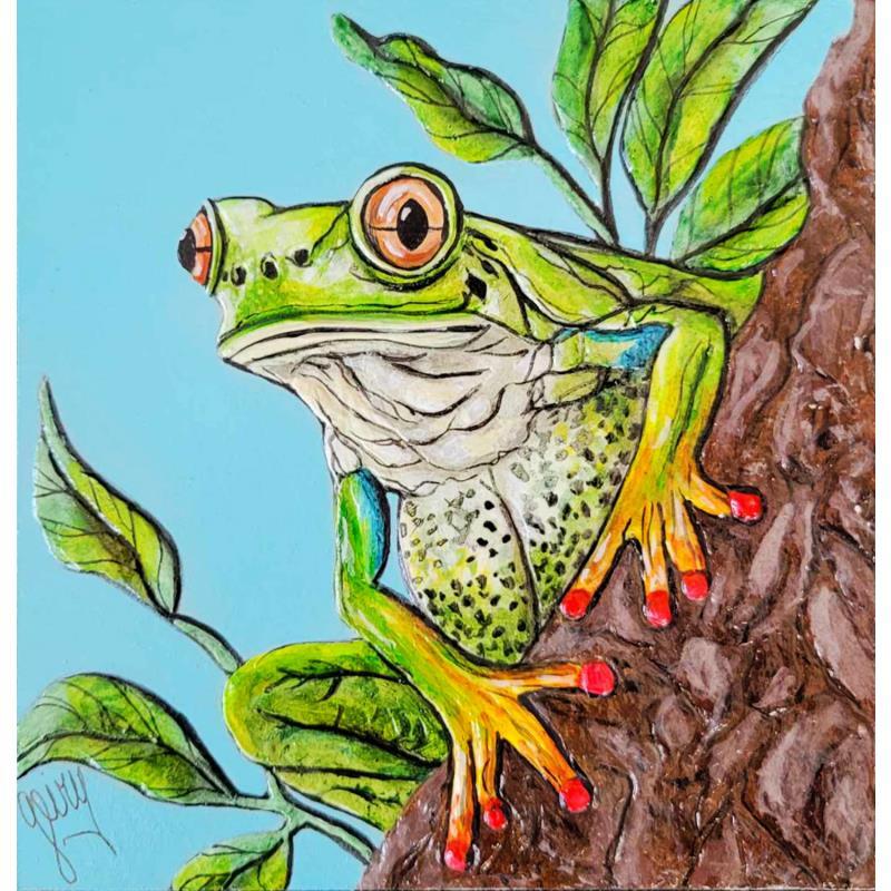 Painting RANA by Geiry | Painting Subject matter Nature Animals Acrylic Pigments Marble powder